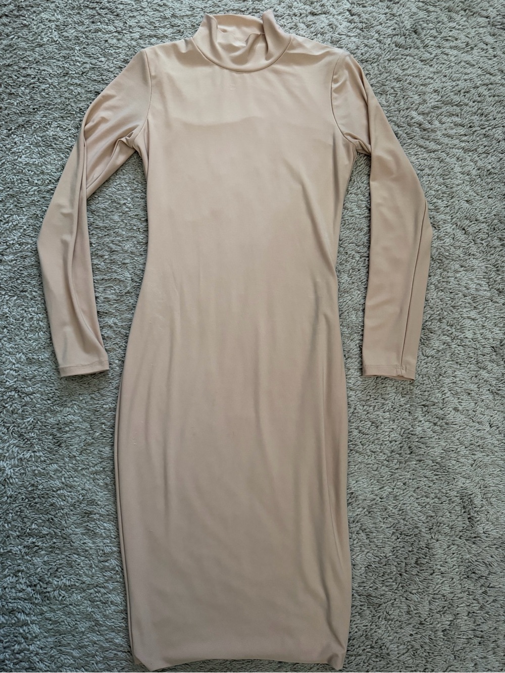 Long Sleeve Turtleneck Bodycon Dress - Nude